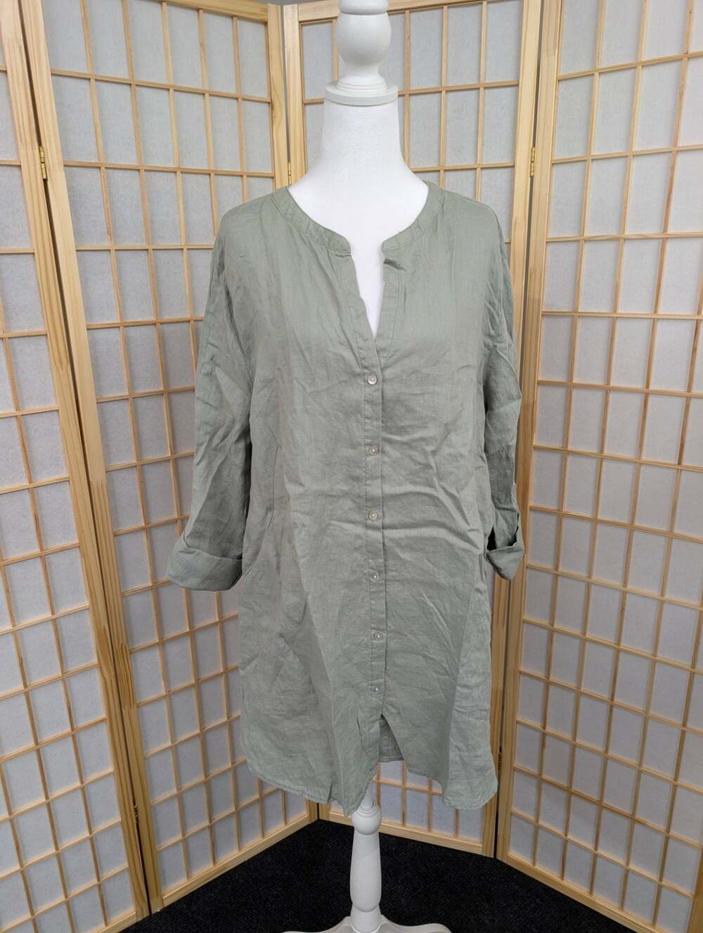 NWT 100% Linen Tunic Shirt Women's XL Roll Tab Sigrid Olsen sage green lagenlook